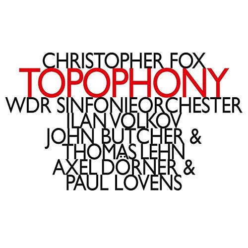 "Album cover with 'TOPOPHONY' in red text and names in black on a white background."