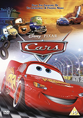 Red race car Lightning McQueen on the cover of the "Cars" DVD.