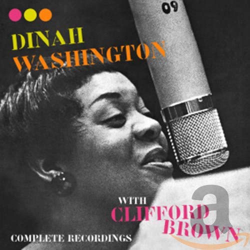 Dinah Washington portrait with microphone, album cover for complete recordings.