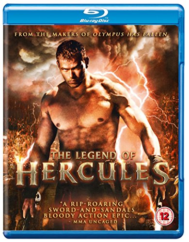 A shirtless muscular man stands before a stormy battlefield on The Legend of Hercules Blu-ray.