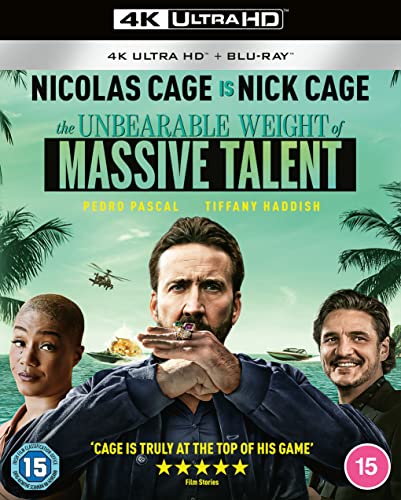 Blu-ray cover for "The Unbearable Weight Of Massive Talent" featuring Nicolas Cage.