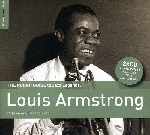 "CD cover featuring a black-and-white photo of Louis Armstrong singing into a microphone."