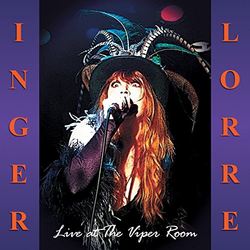 Inger Lorre album cover: singer with microphone, feathered hat, purple background.