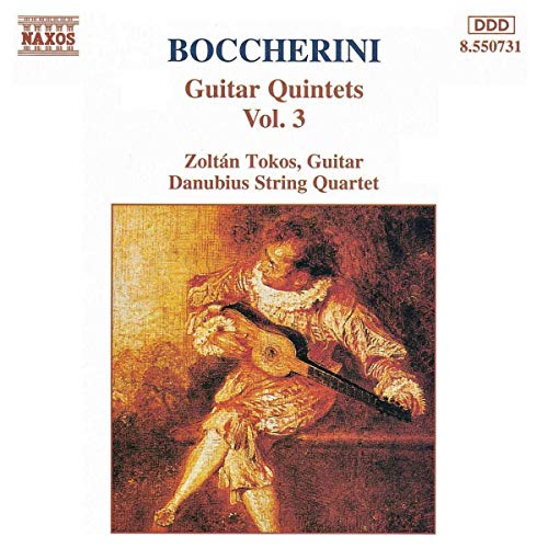 CD cover for Luigi Boccherini’s Guitar Quintets featuring a painting of a guitarist.