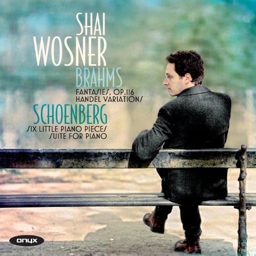 CD cover featuring pianist Shai Wosner sitting on a park bench.