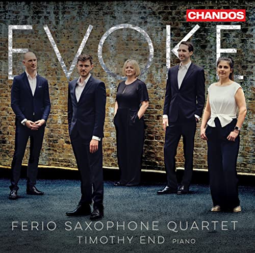 CD cover featuring five musicians in formal wear against a brick wall.
