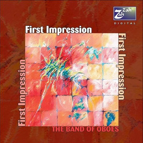 "CD cover with abstract orange and blue design, 'First Impression' and 'The Band of Oboes' text."