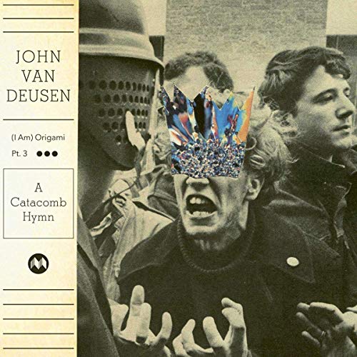 "Album cover with sepia-toned image and colorful abstract overlay on a man's face."