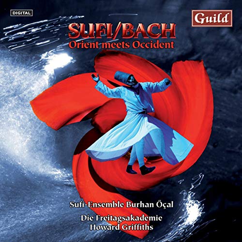 CD cover: whirling dervish in red and blue, abstract blue background.