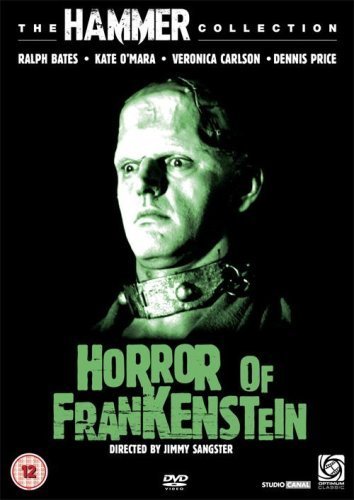 DVD cover for "Horror of Frankenstein" featuring a close-up of Frankenstein’s monster.
