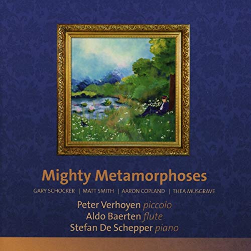 A blue CD cover with a gold-framed landscape painting and orange and white text.