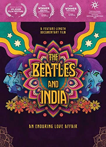 DVD cover for “Beatles And India” documentary, featuring illustrated Beatles portraits.