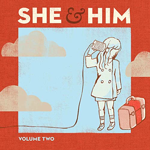 She & Him Volume Two CD cover: woman with vintage telephone, clouds.