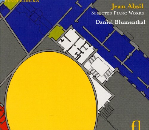 "CD cover featuring abstract geometric shapes and text 'Jean Absil Selected Piano Works Daniel Blumenthal'."
