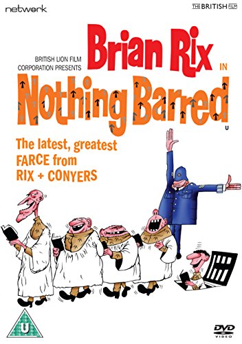 Nothing Barred" DVD cover featuring cartoon illustration of men and a police officer.