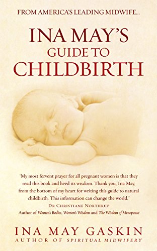 The image depicts the cover of "Ina May's Guide to Childbirth" with a beige background.