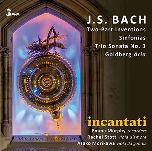 CD cover for Incantati: J.S. Bach, featuring a mechanical dragonfly image.