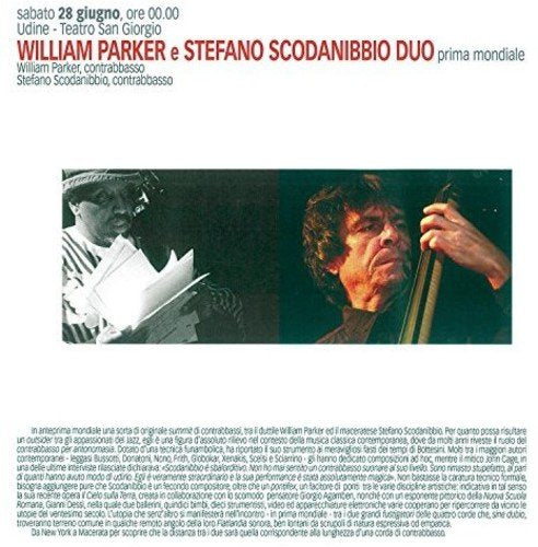 "CD cover featuring two musicians, one holding sheets, the other playing double bass."