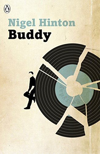"Book cover with man walking away from a broken vinyl record on beige background."