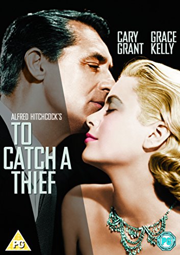 Cary Grant and Grace Kelly in a romantic pose, DVD cover.
