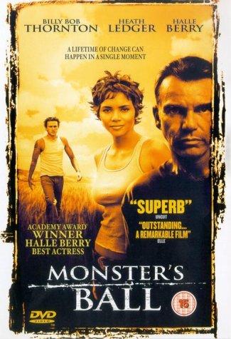 "Monster's Ball DVD cover featuring Billy Bob Thornton, Heath Ledger, and Halle Berry."