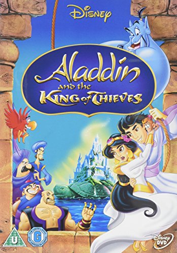 "Aladdin and the King of Thieves DVD cover featuring Disney characters and a castle."