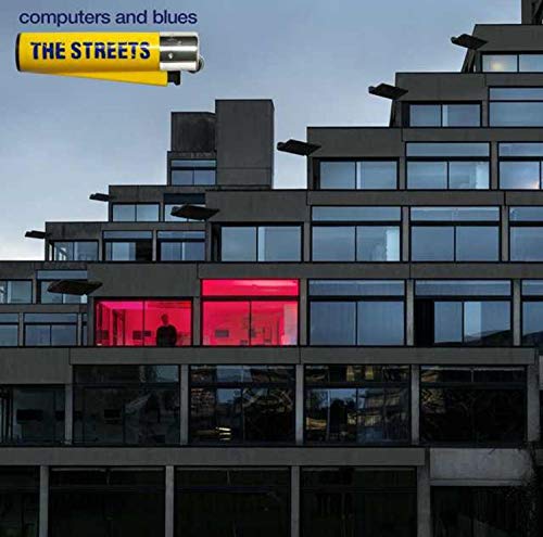 “Computers and Blues” CD cover: Brutalist building with a red-lit window.