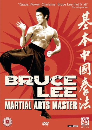 Bruce Lee in a martial arts pose on a red DVD cover.