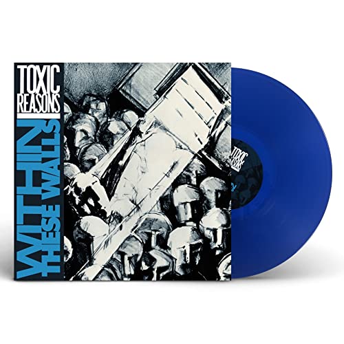 Blue vinyl record with album art depicting a distressed cityscape.