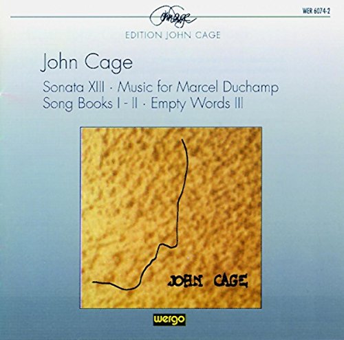 "CD cover with blue gradient background, featuring John Cage's name and artwork."