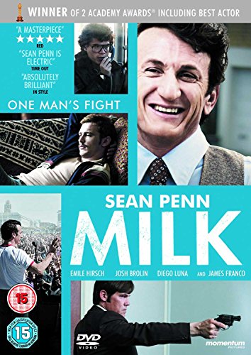 DVD cover for the film Milk featuring Sean Penn and other cast members.