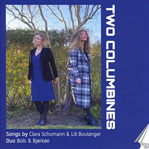 CD cover featuring two women standing in a garden, text “Two Columbines.”