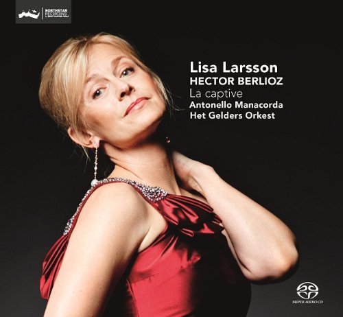 "CD cover featuring a blonde woman in a red dress against a black background."