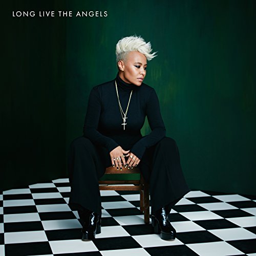 "Album cover featuring a woman with white hair sitting on a stool."