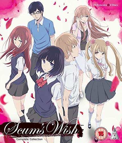 Scum's Wish" Blu-ray cover featuring six anime characters amidst pink petals.