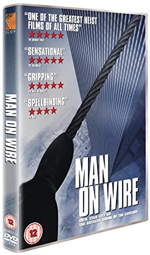 DVD cover for “Man On Wire” showing a tightrope walker.