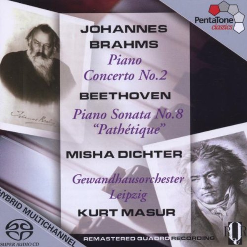A CD cover featuring portraits of Brahms and Beethoven with text overlay.