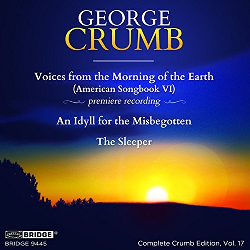 "Album cover with sunrise image and 'George Crumb' in white and yellow text."