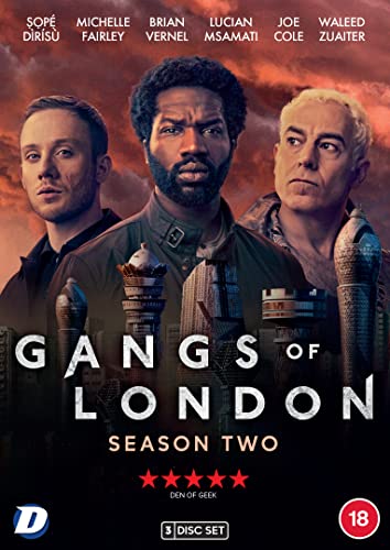 “Gangs of London” Season 2 DVD cover with three central actors’ portraits.