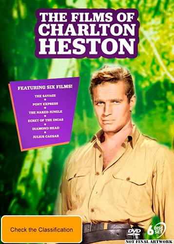 DVD cover for "The Films of Charlton Heston" featuring his portrait.