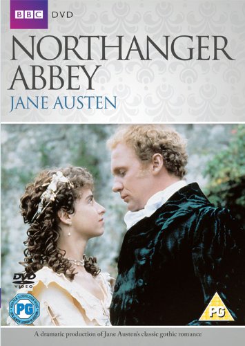 DVD cover for "Northanger Abbey" featuring a man and woman in 18th-century attire.