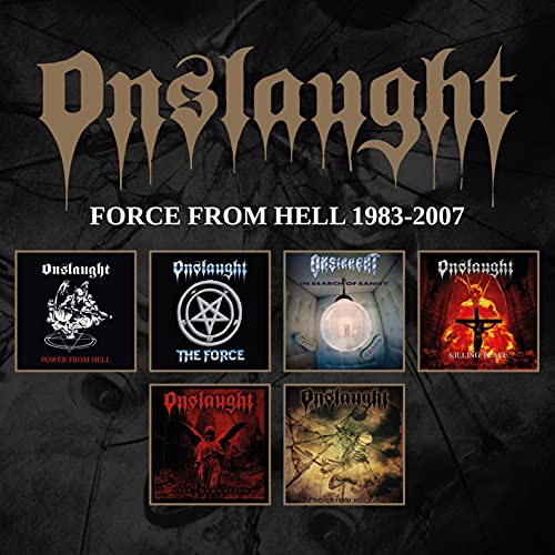 CD cover for Onslaught’s “Force From Hell 1983-2007” with album art collage.
