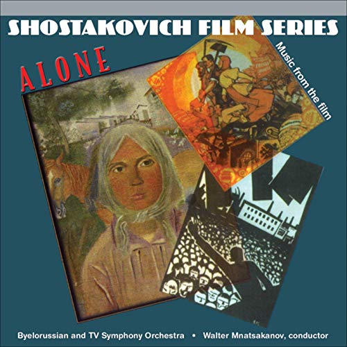CD cover for Shostakovich’s “Alone” featuring painted portrait and film still.