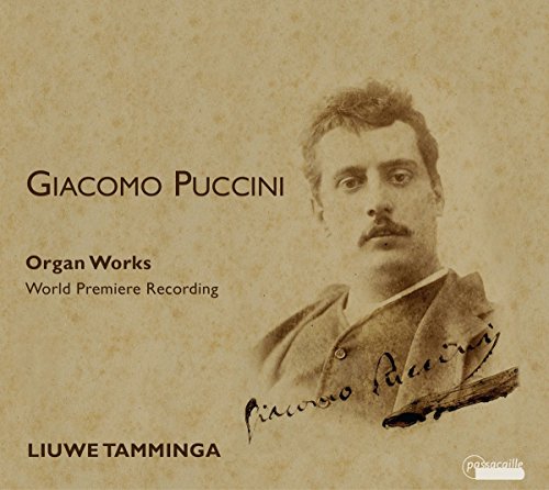 CD cover featuring a vintage portrait of Giacomo Puccini and text.