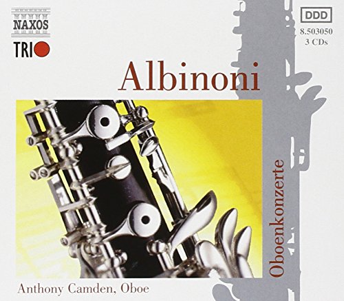 CD cover for Albinoni's Oboe Concertos featuring an oboe image.
