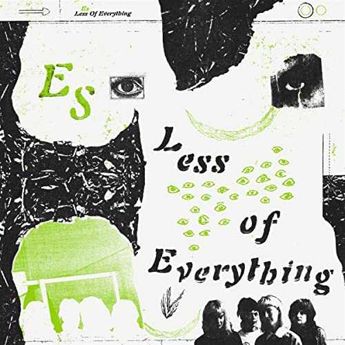 Album cover for “Es - Less Of Everything” with abstract green and black shapes.