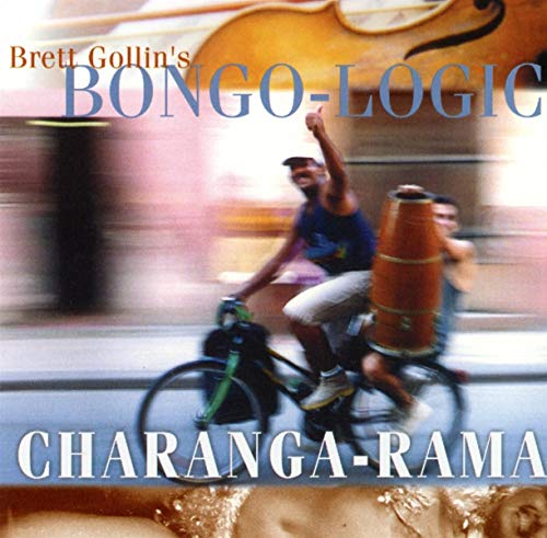 CD cover: man riding a bicycle with large bongos attached.