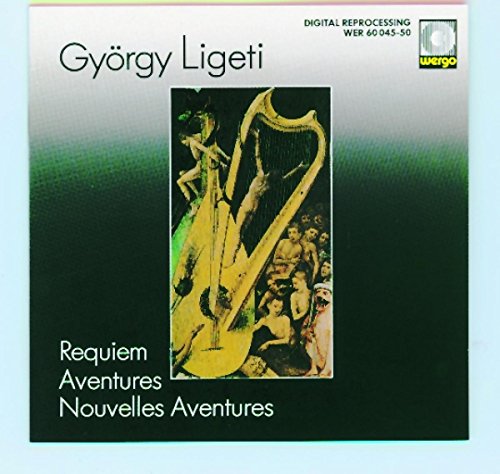 A CD cover with a harp image and text "György Ligeti" on a green gradient background.