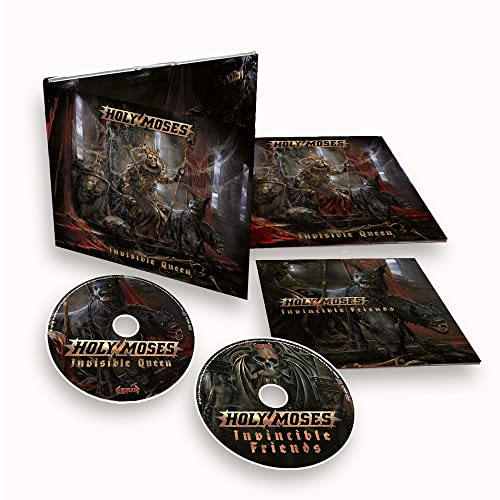 Holy Moses "Invisible Queen" CD packaging with artwork of a queen and skull.