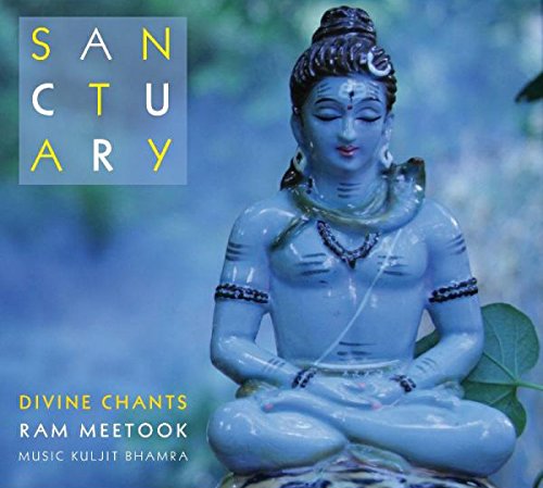 A blue-toned CD cover featuring a meditating statue with the title "Sanctuary".